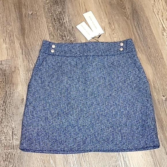Veronica Beard Arezzo Tweed Silver Button Mini Skirt In Blue - Picture 2 of 5